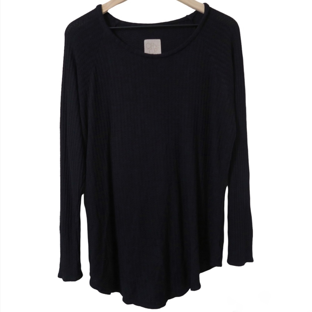 Chaser Black‎ Waffle Knit Thermal Long Sleeve Pullover Lounge Casual